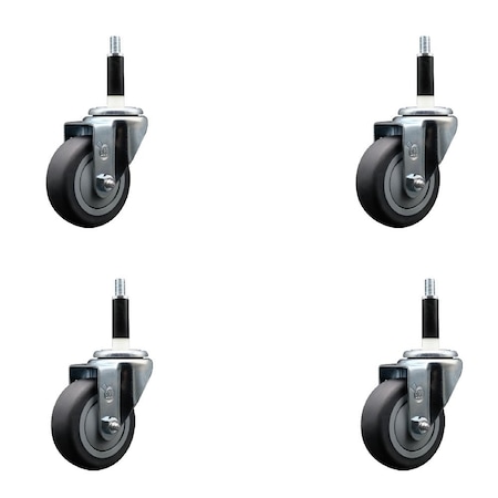 Service Caster 3.5'' Thermoplastic Rubber Wheel Swivel 7/8'' Expanding Stem Caster Set, 4PK SCC-EX20S3514-TPRB-78-4